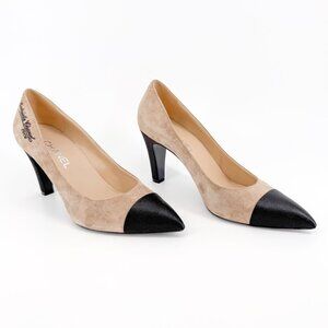 Chanel Gabrielle Coco Cap Toe Pumps EU 40.5 US 9.5-10 Beige Pointed High Heel